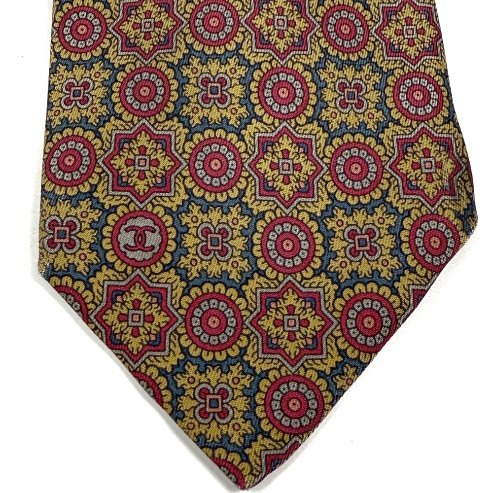 CHANEL Paris Necktie Gold Burgundy Medallion Logo‎ Men's Luxury Designer Tie - Picture 5 of 6